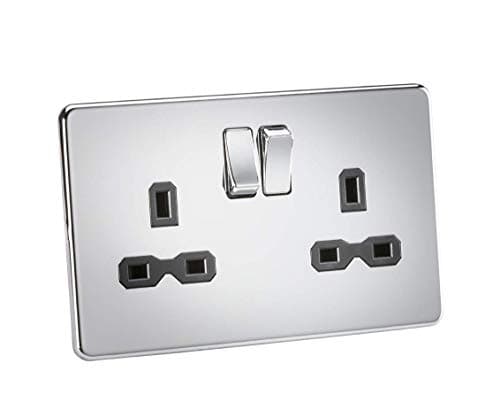 Image of Knightsbridge SFR9000PC Twin Screwless 13A 2G Dp Switched Socket-Polished Chrome with Black Insert, 230 V
