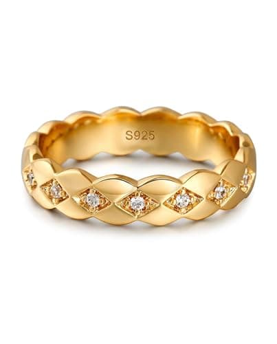 Image of Jeulia Moissanite Women's Ring 925 Sterling Silver Engagement Ring Eternity Rings Wedding Rings with Geometric Design for Birthdays, Christmas, Valentine (Yellow Gold, R-½)