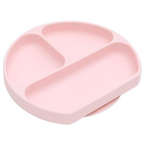 Image of Bumkins Grip Dish, Suction Plate, Divided Baby-Led Weaning Plate, BPA Free, Microwave/Dishwasher/Freezer Safe, 100% Silicone, Pink