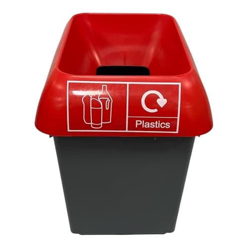 Image of Chabrias 30 Litre Red Lid & Plastics Logo Recycling Bin – UK Made 100% Recycled Plastic Colour Coded Simpler Recycling Options