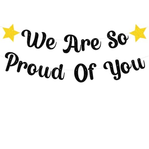 Image of bng-bng We Are So Proud Of You Banner Black Glittery Graduation Congratulations Decoration Hanging Garland for Graduation Retirement Grad Party Decor Supplies (Pre-strung) Black