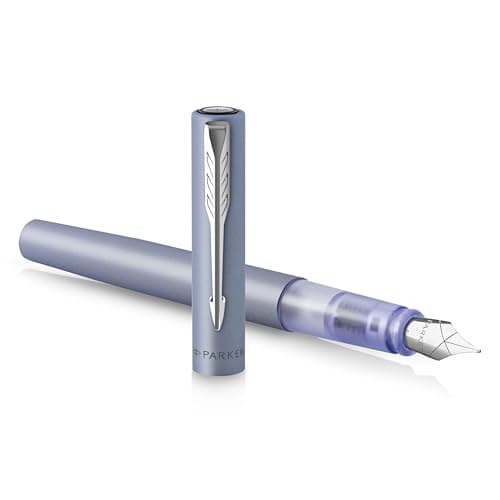 Image of Parker Vector XL Fountain Pen | Metallic Silver-Blue Lacquer on Brass | Medium Nib with Blue Ink Refill | Gift Box