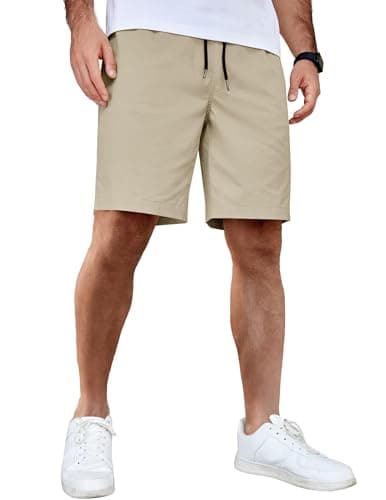 Image of COOFANDY Men's Cotton Shorts Casual Chino Summer Shorts for Men with Elasticated Waist and Pockets Khaki XL