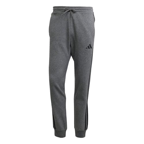 Image of adidas Men's Essential Three Stripes Fleece Pants, Dark Grey Heather/Black, M