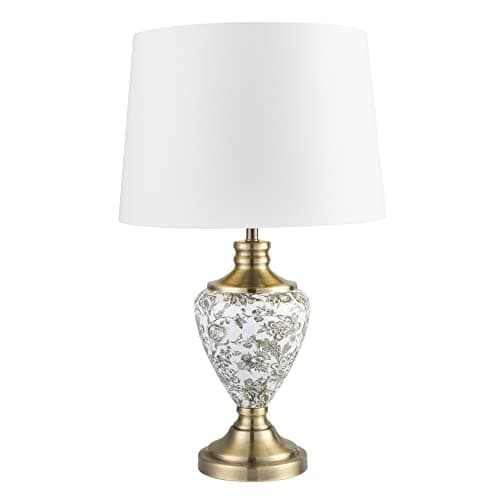 Image of Lighting Supermarket Hepburn Large Printed Ceramic Table Lamp with Cream Gold Lined Shade - Gold Print & Brass