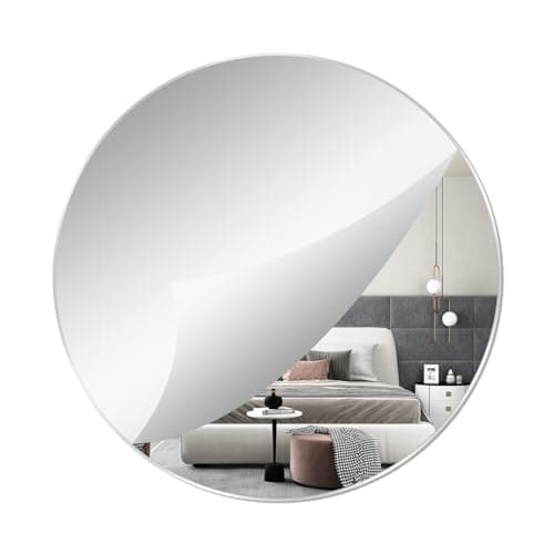 Image of TSKDKIT 40cm Round Wall Mirror Self Adhesive Circle Glass Mirror HD Large 16'' Makeup Mirrors Frameless Decorative Mirrors for Walls, Bathroom, Bedroom, Living Room, Door etc