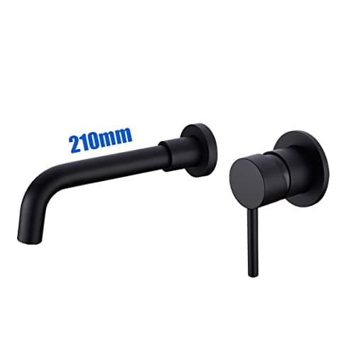 Image of Brass Basin Mixer Tap 21CM Swivel Spout Wall-Mounted Concealed Bathroom Sink Faucet, Matte Black