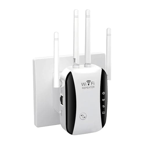 Image of WiFi Extender Booster, 4 Antennas Up to 5000 Sq.ft and 50 Devices, WiFi Repeater, Wireless Internet Repeater with Ethernet Port, 1-Click Setup, Access Point, UK Plug, White