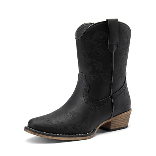 Image of DREAM PAIRS Women's Cowboy Cowgirl Western Ankle Boots Low Chunky Heels Square Toe Fall Short Booties Shoes,Size 5,Black,SDAB2407W