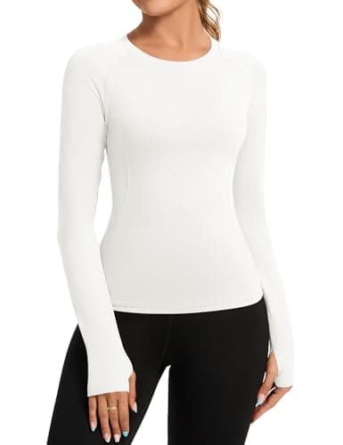 Image of Rapbin Women's Long Sleeve Base Layer Basic Sports Tops Womens Athletic Tops Workout Shirt Activewear Compression Tight Shirts for Gym Running Yoga White L