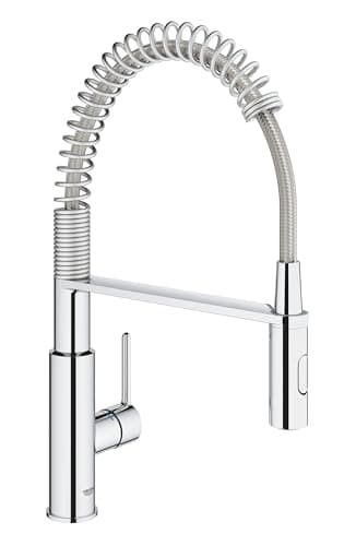 Image of GROHE Get - Kitchen Sink Tap Single-Lever Mixer with Professional Spray (1-Hole Installation, 28 mm Ceramic Cartridge, Swivel Spout 360°, Inlet Tails 3/8 Inch), Size 455 mm, Chrome, 30361000