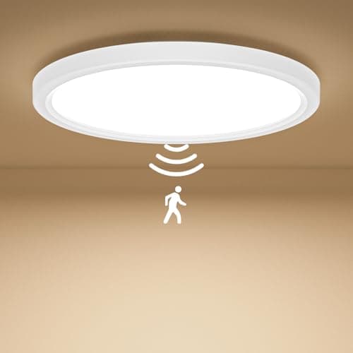 Image of Birnetek® LED Ceiling Light with Motion Sensor, 3 Color Temperature (3000K, 4500K, 6000K) Bathroom Motion Sensor Light, 18W 1800LM Ceiling Lamp, for Bathroom, Stairs, Cellars, Hallways, Garage