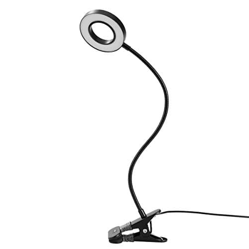 Image of New Flash LED Clip Desk Lamp, 3 Color Modes & 10 Dimmable Brightness, USB Powered Eye Care Flexible Clip On Reading Light Bedside Lamp for Studying Office Gaming Craft Drawing (Black, 7W)
