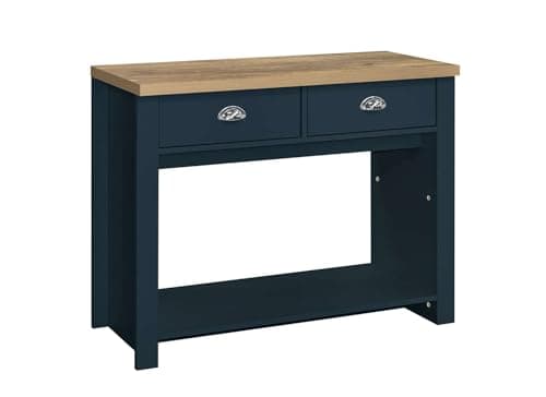 Image of Birlea Highgate 2 Drawer Console Table Navy Blue & Oak Effect