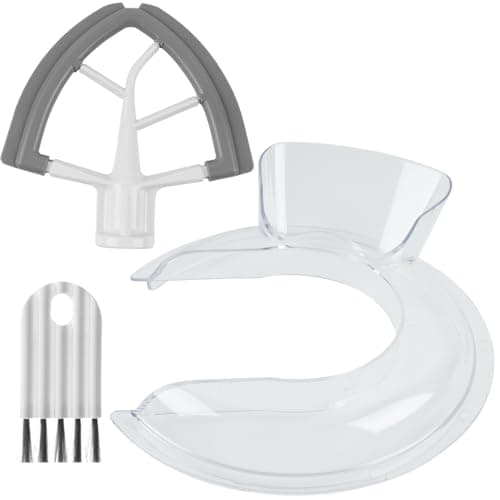 Image of Pouring Shield and Silicone Paddle Mixer Flat Beater Compatible with Kitchen Aid Tilt Head Stand Mixer 4.5& 5QT, Paddle Attachment and Splatter Guard Kit Compatible with Kitchenaid Mixer with Brush