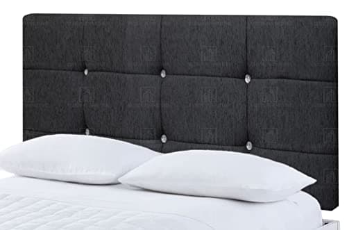 Image of Elixir Furniture Roma Cube Divan Bed Headboard | Elegant Chenille Fabric Headboards for 4ft6 Double size Bed | Black color with wooden material Stylish headboards for beds (Black, 4ft6 Double)