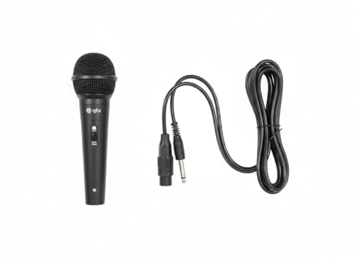 Image of QTX Handheld Dynamic Microphone Professional Vocal & PA Microphone with XLR to 6.3mm Jack Lead Clear Sound, Durable Build & Easy On/Off Control for Singing, Speech & Stage Use