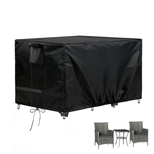 Image of Flymer Outdoor Bar Table Cover Waterproof, 185L x 95W x 100H cm Garden Dining Table Set Cover with Handles and Air Vents, 420D Heavy Duty High Bar Tables Set Covers, Black