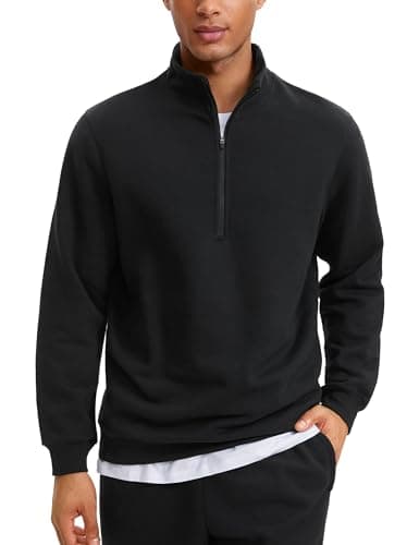 Image of CRZ YOGA Men's Fleece Lined Half Zip Sweatshirts Jumper Pullover Casual Long Sleeve Mock Neck Lightweight Workout Daily Sweater Black L