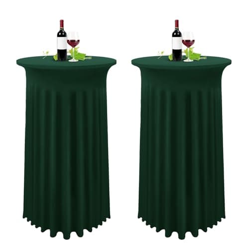 Image of Set of 2 Stretch Bar Table Covers for Bistro Table, Dark Green, Diameter 80-85 cm, Green Spandex Stretch Tablecloth with Skirt, Table Skirt for Wedding, Birthday Party, Banquet and Bistro Tables (80 x