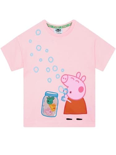 Image of Peppa Pig Girls T-Shirts, Short Sleeve Kids Tshirt, Bubble Print Print Girls Top, 2-3 Years Pink