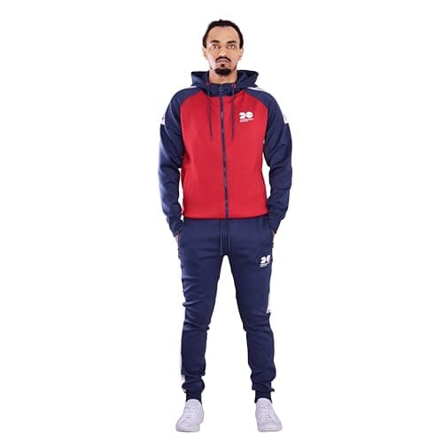 Image of Crosshatch Mens Fleece Tracksuit Logo Hooded Tracksuit Top and Jogging Bottoms Jog Pants Set Red L