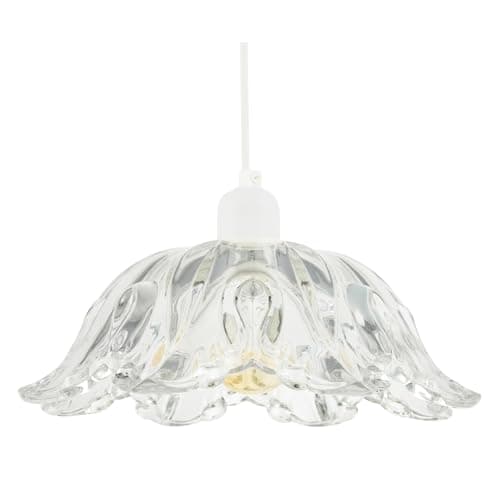 Image of Modern Scallop Rimmed Moulded Clear Glass Pendant Ceiling Lighting Shade | 10cm x 26cm | for Kitchen Dining Room etc by Happy Homewares