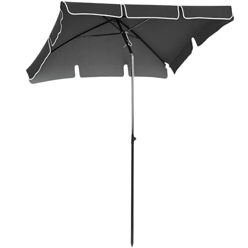 Image of Outsunny Garden Parasol Umbrella, Outdoor Market Table Umbrella with Ruffles & Aluminium Pole, Rectangular Tilting Parasol Sun Shade Canopy, 2 x 1.3m, Grey