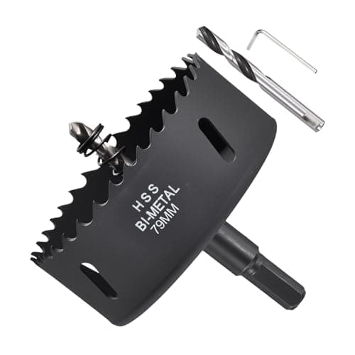 Image of METALLIXITY Bi-Metal Hole Saw 3-7/64", M42 HSS Circular Head 79mm Hole Cutter with 2 Pilot Drill Bits - for Thick Stainless Steel Hard Steel Sheet, Black