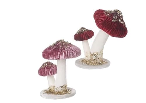 Image of Heaven Sends Mix Of 2 Pink and Burgundy Velvet Mushrooms Tabletop Decorations