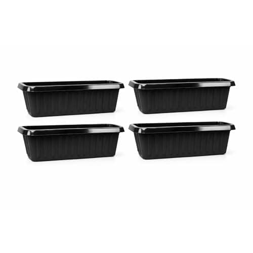 Image of simpa Plastic Chunky Garden Trough Planter Pots 75cm Length - BLACK, Set of 4 Pots - Suitable for Indoor or Outdoor Use with DIY Drainage Holes.