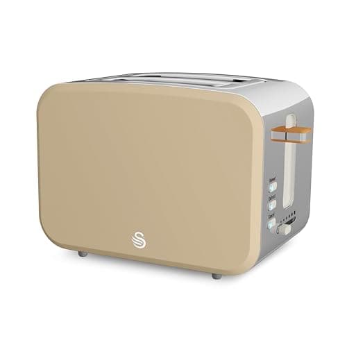 Image of Swan ST14610OAT Nordic 2 Slice Toaster with 6 Browning Levels, Defrost/Reheat/Cancel, Removable Crumb Tray, Cord Storage, 900W, Oatmeal