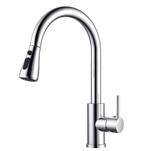 Image of Kitchen Taps Mixer with Pull Out Spray, Pull Down Kitchen Sink Mixer Taps Faucet Monobloc Single Lever Bar Tap 1 Hole with High Arc 360° Swivel 3 Modes Spray Head, Chrome