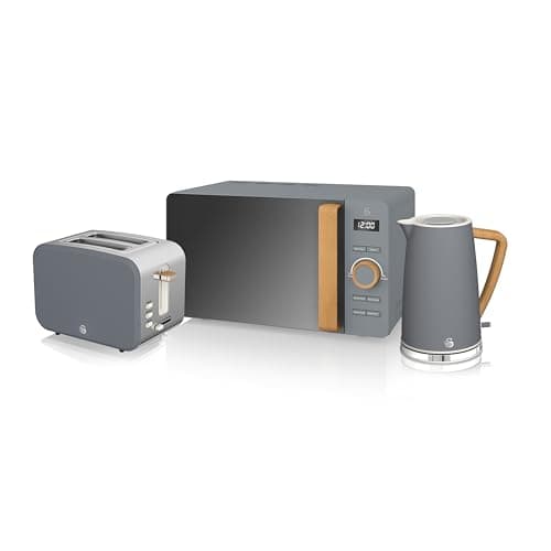 Image of Swan Nordic Kitchen Set, 1.7L Fast Boil Kettle, 900W 2-Slice Toaster and 800W 20L Microwave, Grey SK14610GRYN/ ST14610GRYN/ SM22036LGRYN
