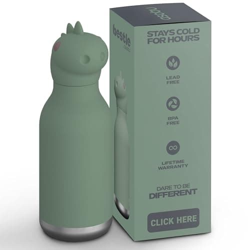 Image of asobu Bestie Dinosaur Bottle for Kids Stainless Steel Flip Straw Insulated 500 ml