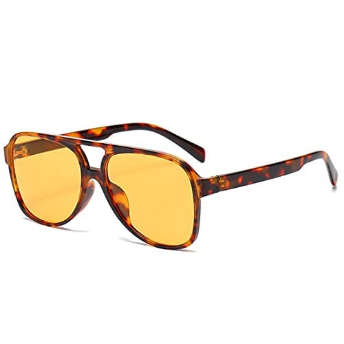 Image of YAMEIZE Retro Polarized Rectangle Sunglasses for Women Men Double Bridge UV400 Protection Glasses Outdoor (Leopard/Yellow)