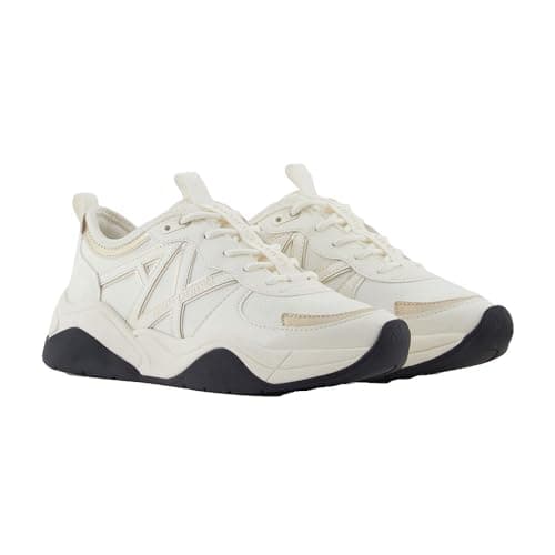 Image of Armani Exchange Women's Cher, Side Logo, Colour Contrasts Trainers, White+Pale, 35 EU, White Pale, 2/2.5 UK