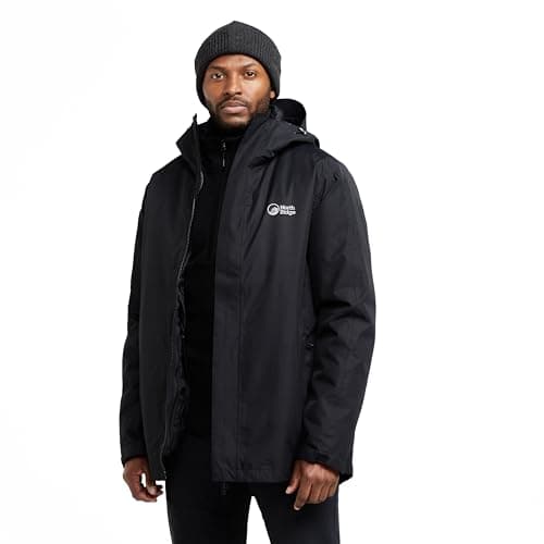 Image of NORTH RIDGE Men’s Align 3-in-1 Jacket with Removable Insulated Inner & Adjustable Hood, Waterproof, Breathable & Warm Winter Coat (UK, Alpha, XL, Regular, Regular, Black)