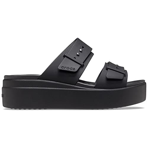 Image of Crocs Women's Brooklyn Buckle Lowwdg Clog, Black White, 8 UK Men 9 UK Women