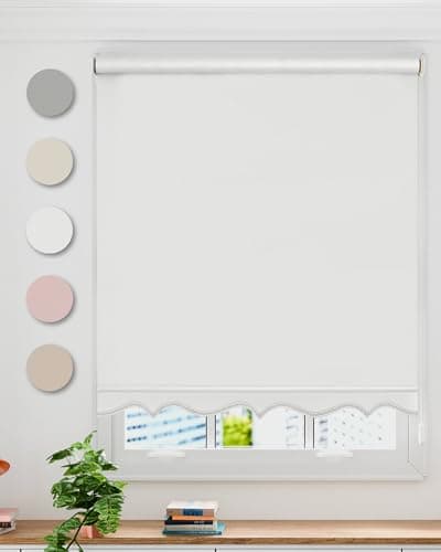 Image of Emma Barclay Scalloped Roller Blind - Child Safe Blind with Adjustable Cord and Scalloped Edge Detailing in White - Width 60 x Drop 165cm