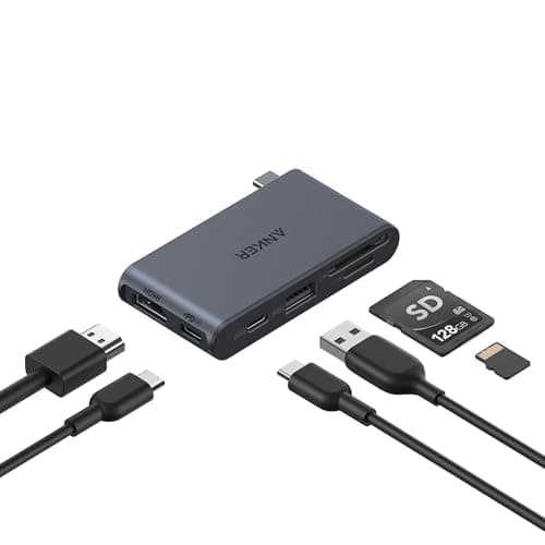 Image of Anker Nano USB C Hub, 6-in-1 Compact USB-C Hub with 85W PD Charging (Charger Not Included), 4K@60Hz HDMI, 10Gbps USB-C, 5Gbps USB-A, SD/TF Card Readers, for MacBook, Lenovo, HP, and More