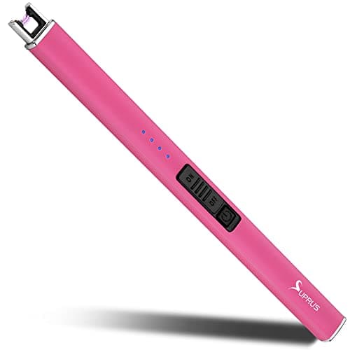 Image of SUPRUS Fluorescent Lighter Glows in The Dark Arc Windproof Flameless USB Rechargeable Lighter with Safety Lock for Candle BBQ Camping in Party (Pink)