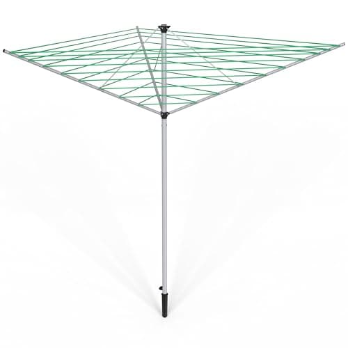 Image of 3 Arm Rotary Washing Lines Outdoor, 30m PVC Coated Washing Lines Folding Rotary Airer Rotating Clothes Airer Dryer with Free Ground Spik,Green