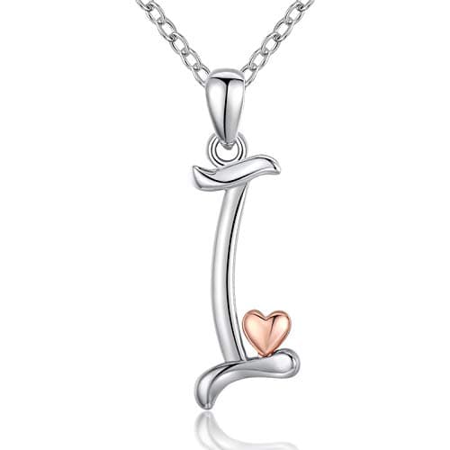 Image of CELESTIA 925 Sterling Silver Initial Letter I & Heart Pendant Necklace for Women Girls, Personalized Jewellery Gifts for Her