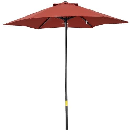 Image of Outsunny 2m Garden Parasol Umbrella with Aluminium Pole, Outdoor Table Parasol Sun Shade with 6 Sturdy Ribs for Balcony, Beach, Garden, Wine Red