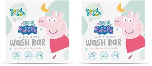 Image of Good Bubble Peppa Pig Kids Hair & Body Wash Bar with Rose Water (80g) - 2-in-1 Baby Shampoo & Body Wash - Gentle, Eco-Friendly, Vegan & Cruelty-Free (Pack of 2)