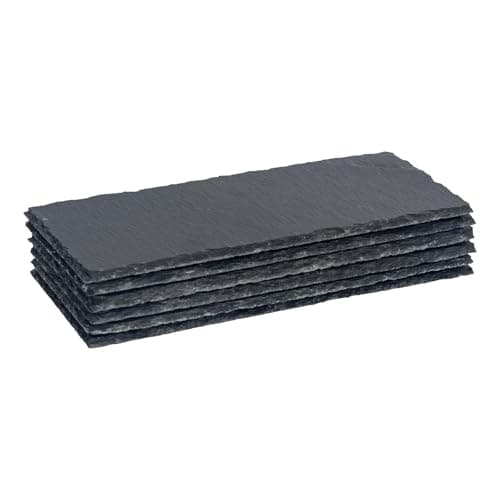 Image of Argon Tableware Rectangle Slate Dinner Plate - 29 x 12cm - Pack of 6 - Natural Slate Rustic Raw Cut Serving Dish Cheese Board Savoury Mat with Soft Padded Feet