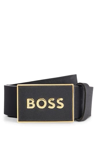 Image of BOSS Mens Icon-S1 Plaque-buckle belt in Italian leather