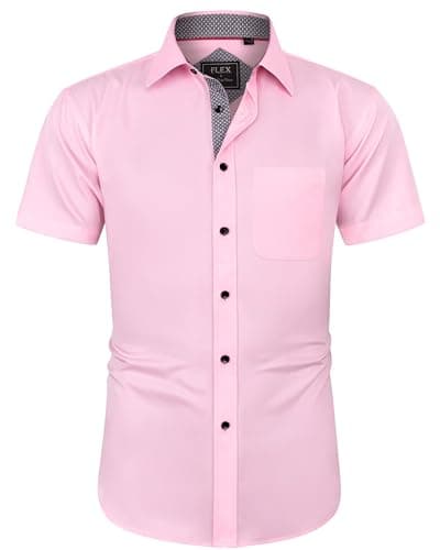 Image of J.VER Men's Dress Shirt Short Sleeve Regular Fit Formal Shirt Button Down Business Casual Wedding Work Office Stretch Non Iron Pink M