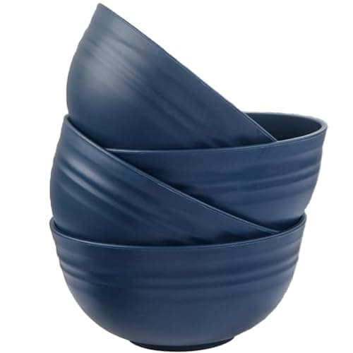 Image of MaoMaoCha Unbreakable Cereal Bowls Set of 4, 24 oz Plastic Salad Bowls, Dishwasher & Microwave Safe, Lightweight Reusable Bowl for Rice Noodle Soup Snack Salad Fruit (Dark Blue)